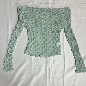Bear Dance Light Green Off-Shoulder Sheer Top